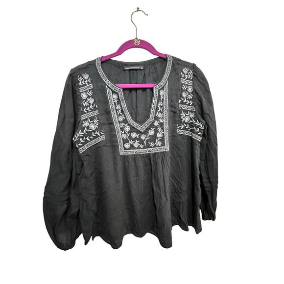 Abercrombie & Fitch Women's Navy Blue V-Neck Boho Embroidered Blouse Top Size S - Picture 1 of 4